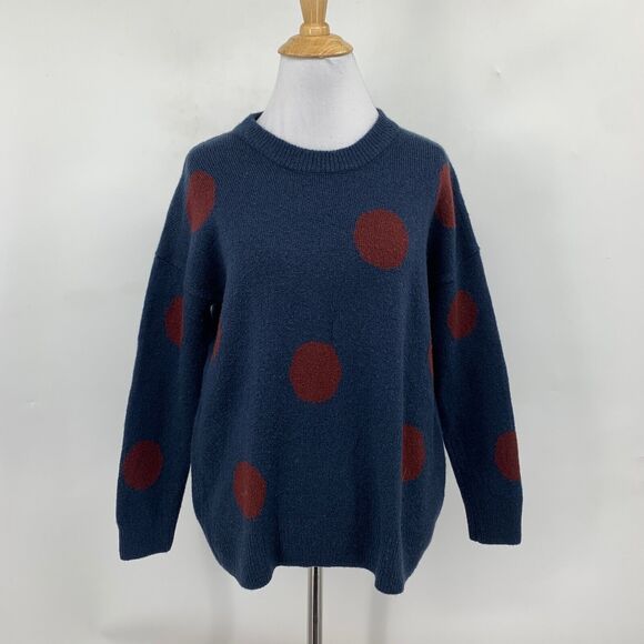 Madewell Sweater Womens XS Extra Small Navy Red Polka Dot Graystone Wool Blend - Picture 2 of 13